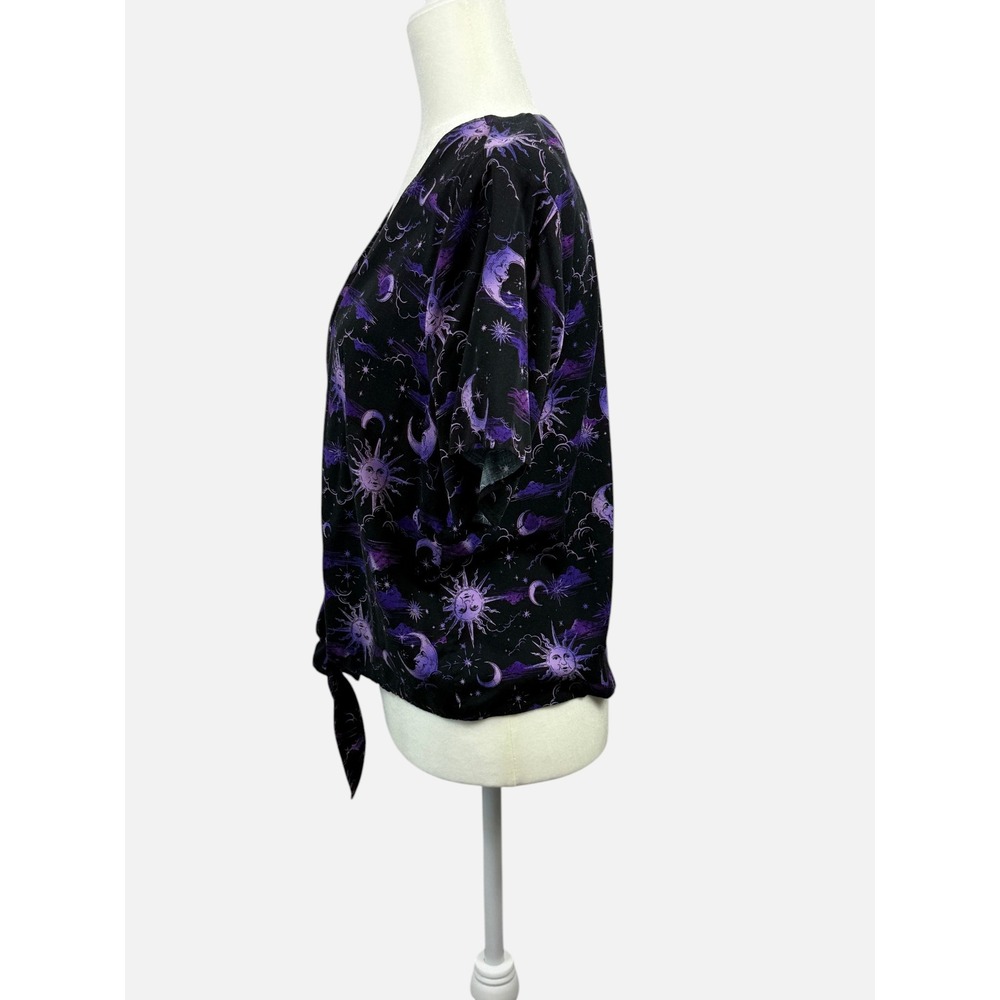 Hot Topic Celestial Tie Front Crop Top XL Purple Sun Moon Witchy - Picture 4 of 8